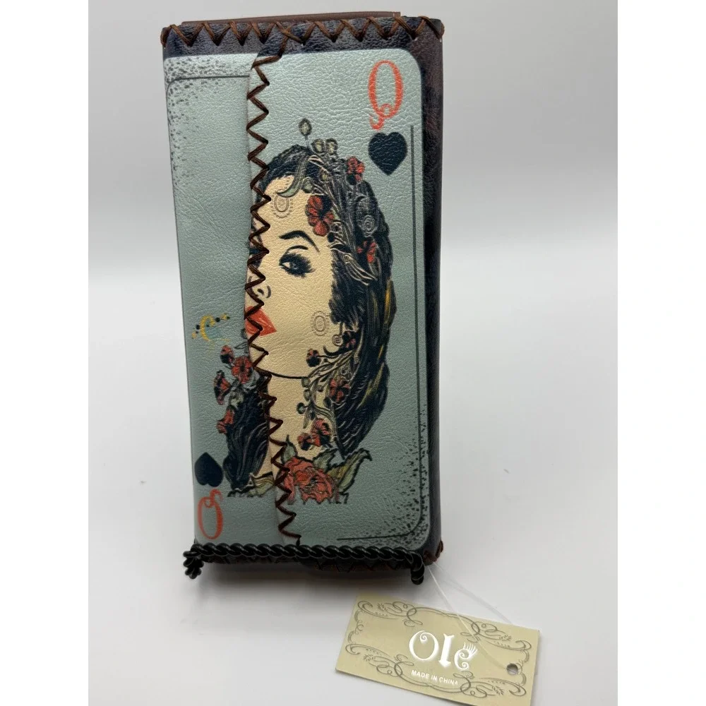 Queen Playing Card Wallet Clutch Women's Designer Vegan Leather‎ Coin Purse NEW